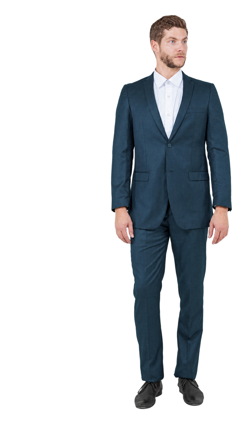 Mid navy slim fit suit, front view