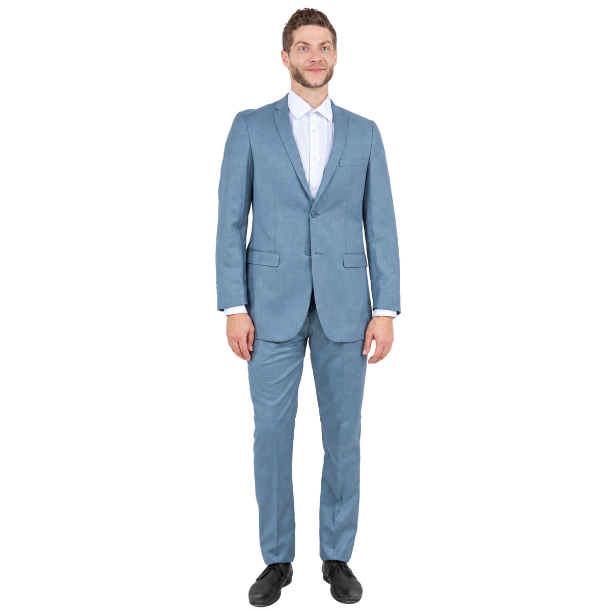 Smoke blue slim fit suit, front view