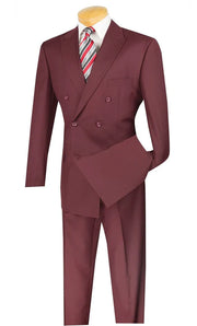 Men’s 2-Piece Double-Breasted Regular Fit Suit with Adjustable Waistband - Burgundy