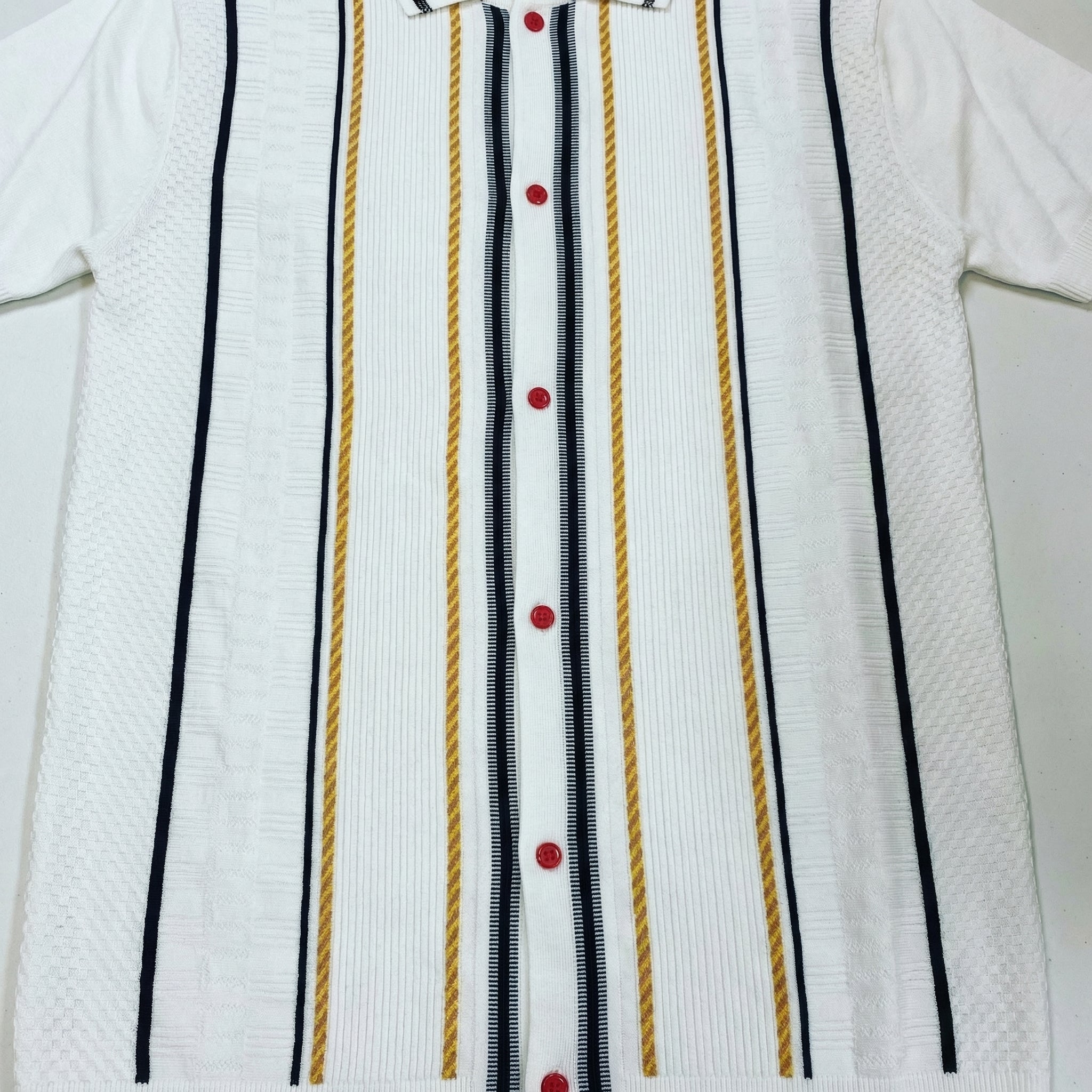 Close-up of red rope knit vertical stripe shirt texture