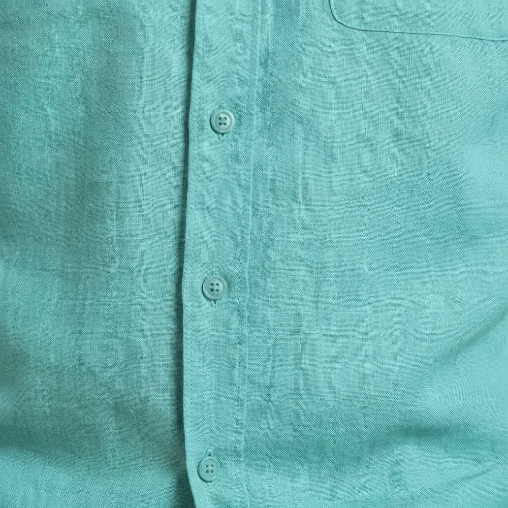 aqua linen short sleeve walking suit set fabric details