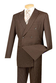 Men’s Gangster Stripe Double-Breasted 2-Piece Suit Peak Lapel - Brown