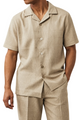 2-Piece Knit Short Sleeve Set With Matching Pants In Tan by Stacy Adams