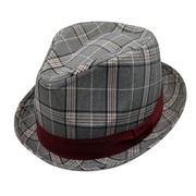 Grey Polyester Plaid Fedora with 1.5 Inch Snap Brim