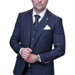 ChicCuento Collection: Grey 3PC Plaid Suit, Modern Fit, Super 200's Italian Wool & Cashmere