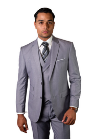 3-Piece Modern Fit Suit with Double Breasted Vest - Grey