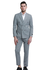 2-Piece Slim Fit Double Breasted Pin Stripe Suit - Grey