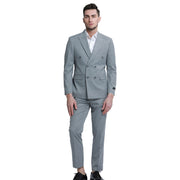2-Piece Skinny Fit Double Breasted Pin Stripe Suit - Grey by Tazzio