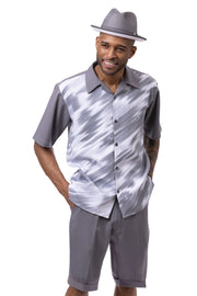 Grey 2-Piece Print Design Shorts Set Classic Fit