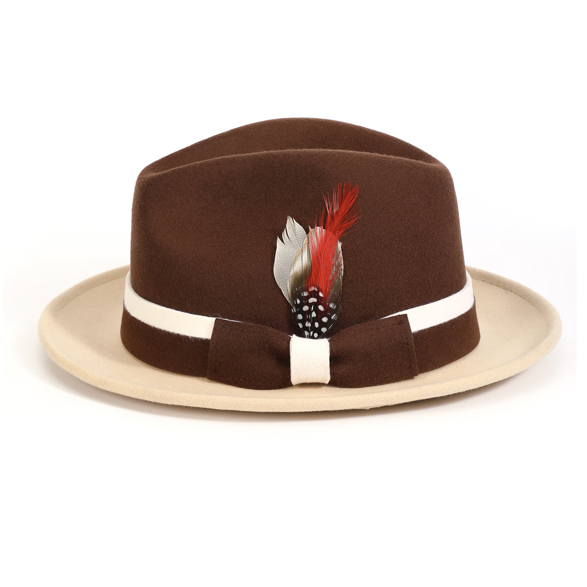 Brown and beige H-103 felt fedora by Montique - front view
