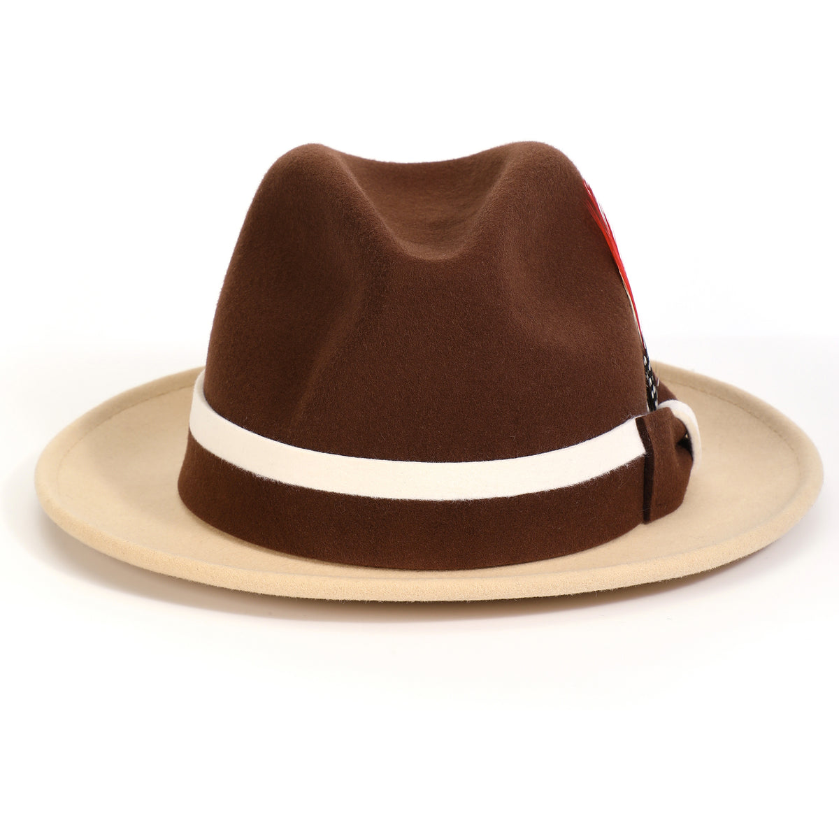 Brown and beige H-103 felt fedora by Montique - rear view