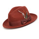Cognac Felt Fedora Hat with Patterned Bow and Feather by Montique