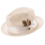 Glossaric Collection: Montique Ivory Solid Color Pinch Mesh Braided Fedora With Matching Satin Ribbon Hat