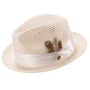 Glossaric Collection: Montique Ivory Solid Color Pinch Mesh Braided Fedora With Matching Satin Ribbon Hat