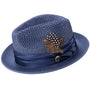 Glossaric Collection: Montique Navy Solid Color Pinch Mesh Braided Fedora With Matching Satin Ribbon Hat