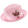Glossaric Collection: Montique Pink Solid Color Pinch Mesh Braided Fedora With Matching Satin Ribbon Hat