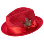 Glossaric Collection: Montique Red Solid Color Pinch Mesh Braided Fedora With Matching Satin Ribbon Hat