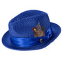 Glossaric Collection: Montique Royal Solid Color Pinch Mesh Braided Fedora With Matching Satin Ribbon Hat