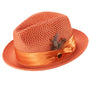 Glossaric Collection: Montique Salmon Solid Color Pinch Mesh Braided Fedora With Matching Satin Ribbon Hat