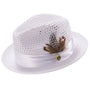 Glossaric Collection: Montique White Solid Color Pinch Mesh Braided Fedora With Matching Satin Ribbon Hat