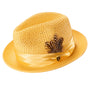 Glossaric Collection: Montique Canary Solid Color Pinch Mesh Braided Fedora With Matching Satin Ribbon Hat