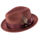 Glossaric Collection: Montique Burgundy Solid Color Pinch Mesh Braided Fedora With Matching Satin Ribbon Hat