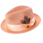 Glossaric Collection: Montique Peach Solid Color Pinch Mesh Braided Fedora With Matching Satin Ribbon Hat