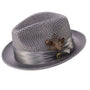 Glossaric Collection: Montique Grey Solid Color Pinch Mesh Braided Fedora With Matching Satin Ribbon Hat