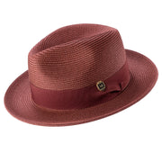 Burgundy Braided Wide Brim Pinch Crown Fedora Hat with Matching Grosgrain Ribbon