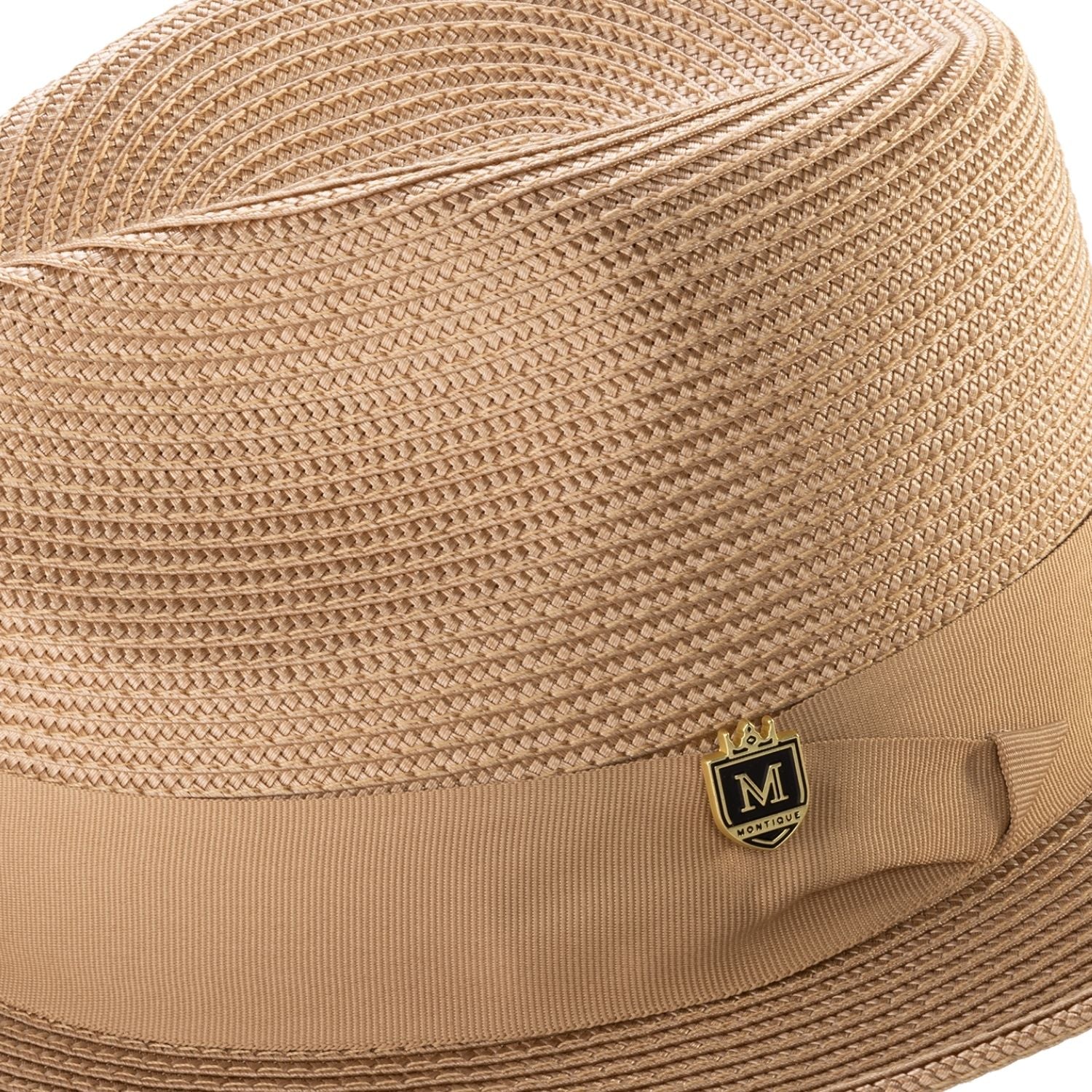 montique camel braided fedora hat with 2.5 inch wide brim