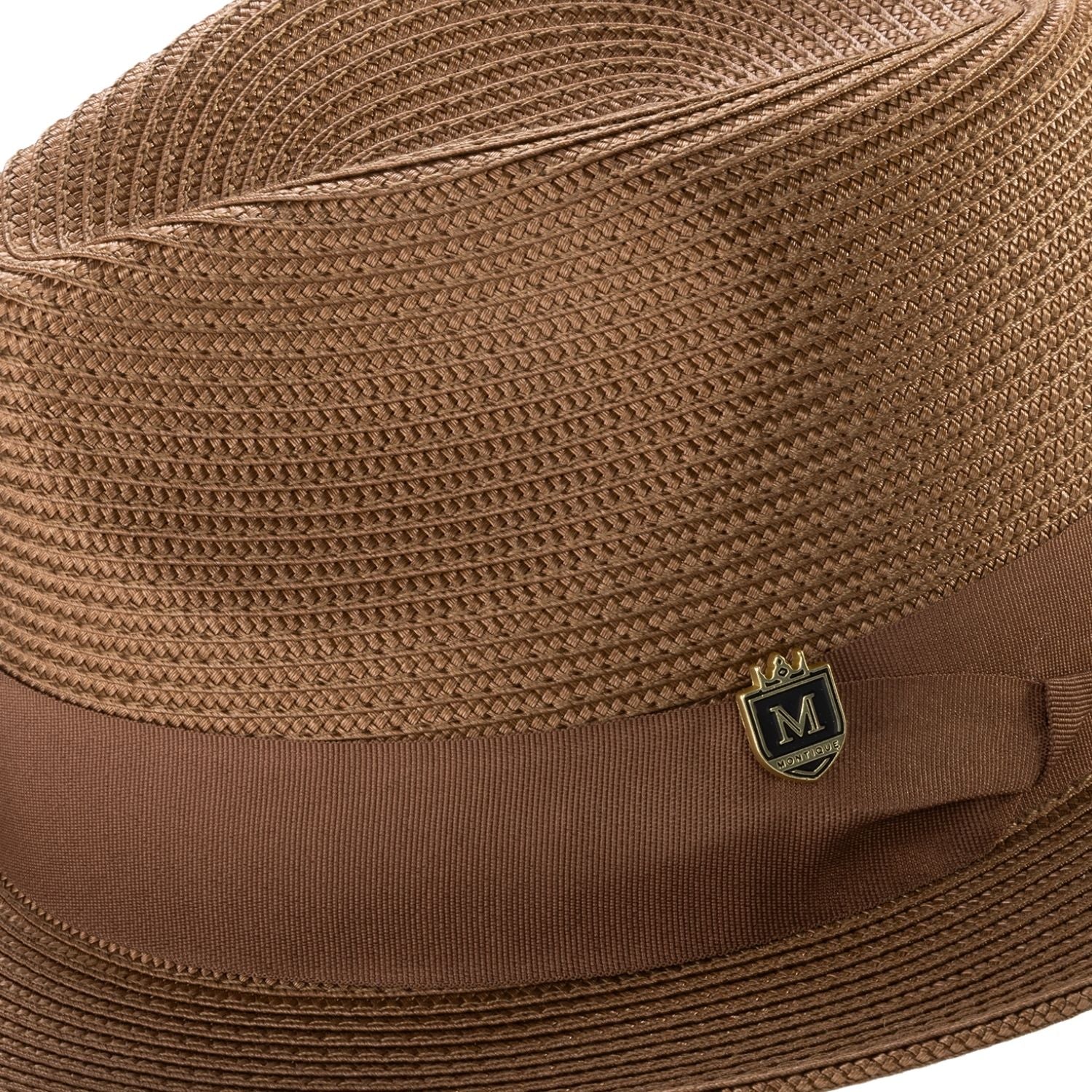 montique cappuccino braided fedora hat with 2.5 inch wide brim