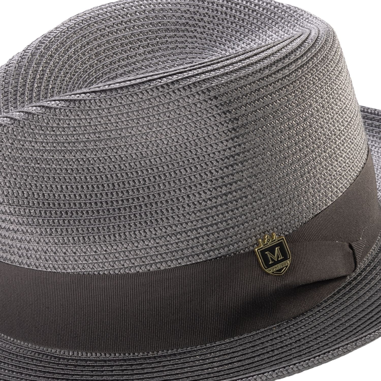 montique grey braided fedora hat with 2.5 inch wide brim