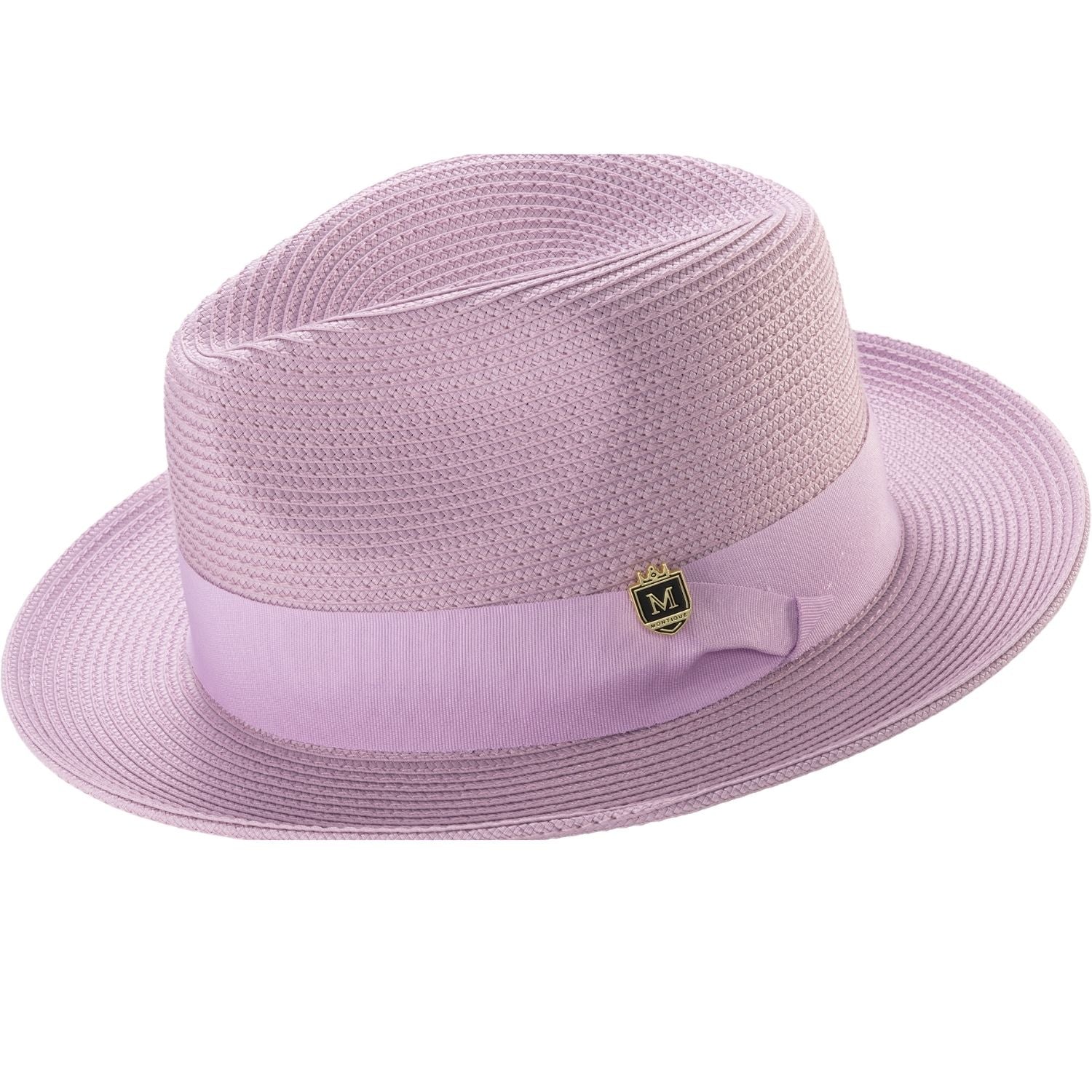 lavender braided wide brim pinch crown fedora with grosgrain ribbon band