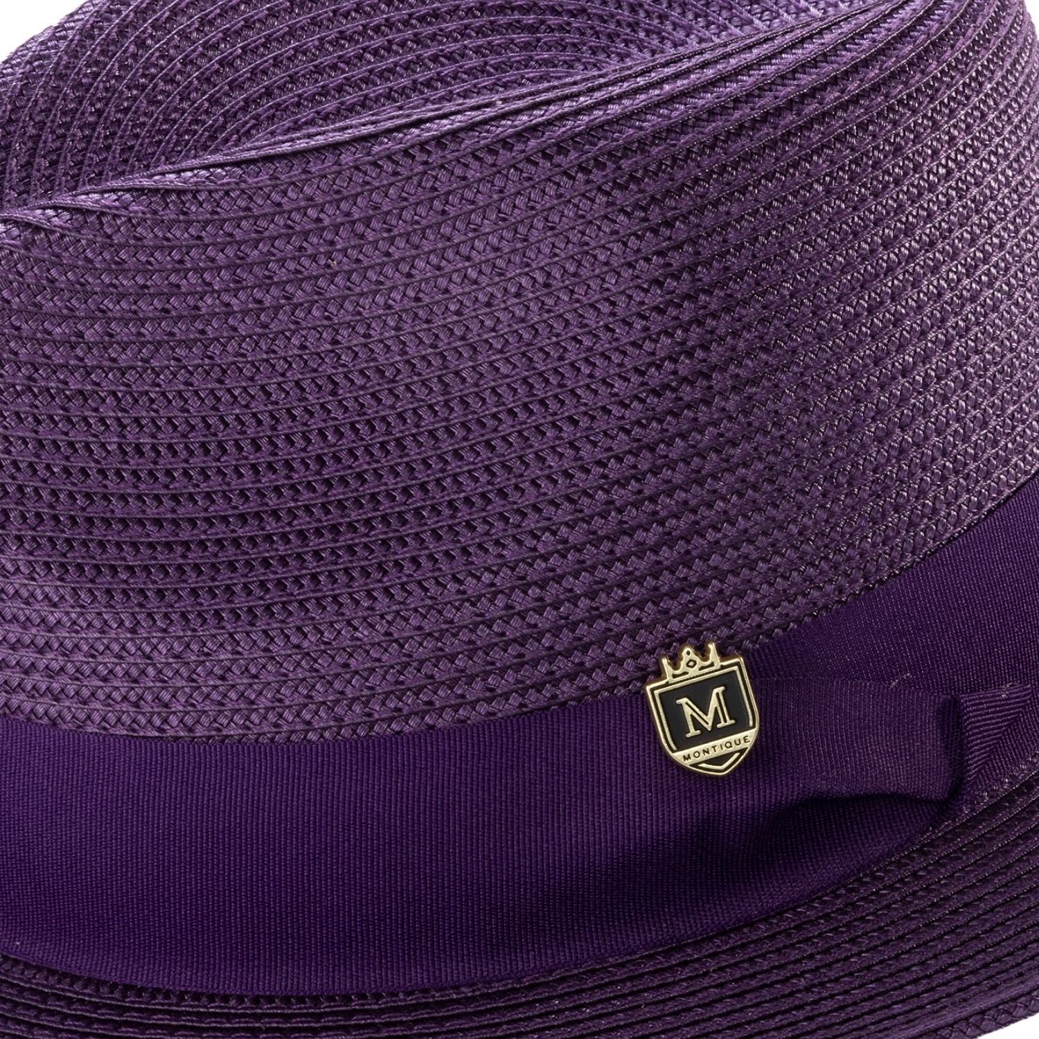 montique purple braided fedora hat with 2.5 inch wide brim