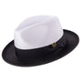 Galanza Collection: Montique Black Two-tone Pinch Fedora With Matching Grosgrain Ribbon- Wide Brim H47