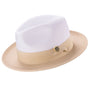 Galanza Collection: Montique Beige Two-tone Pinch Fedora With Matching Grosgrain Ribbon- Wide Brim H47