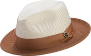 Caramel Two Tone Wide Brim Fedora Hat by Montique