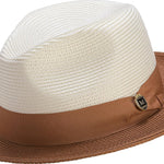 Galanza Collection: Montique Caramel Two-tone Pinch Fedora With Matching Grosgrain Ribbon- Wide Brim H47