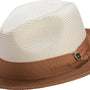 Galanza Collection: Montique Caramel Two-tone Pinch Fedora With Matching Grosgrain Ribbon- Wide Brim H47
