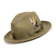 Olive Lightfelt 2 1/2" Wide Brim Wool Felt Pinch Crown Fedora Hat by Montique