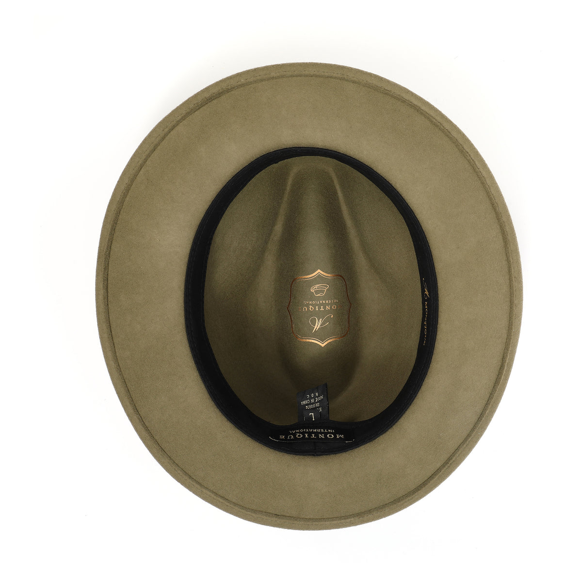 Olive H-60 wool felt fedora by Montique - interior and sweatband