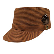 Caramel Braided Legionnaire Hat with Feather Accent