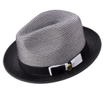 Rubique Collection: Montique Men's Braided Two Tone Stingy Brim Pinch Fedora Hat in Black
