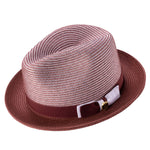 Rubique Collection: Montique Men's Braided Two Tone Stingy Brim Pinch Fedora Hat in Burgundy