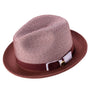 Rubique Collection: Montique Men's Braided Two Tone Stingy Brim Pinch Fedora Hat in Burgundy