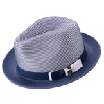 Rubique Collection: Montique Men's Braided Two Tone Stingy Brim Pinch Fedora Hat in Navy