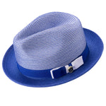 Rubique Collection: Montique Men's Braided Two Tone Stingy Brim Pinch Fedora Hat in Royal