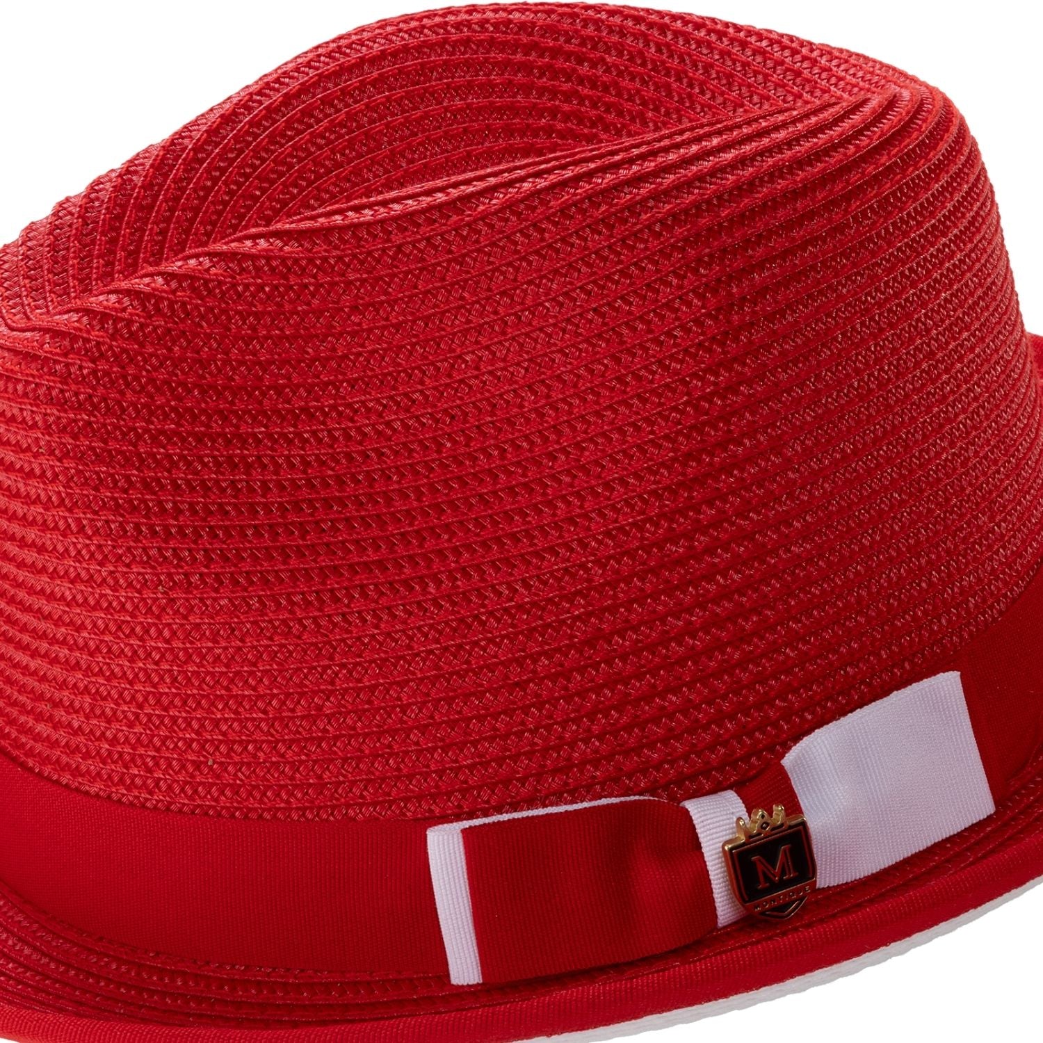 braided pinch crown fedora hat red white band