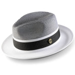 Lorde Collection: White Two-tone Pinch Hat Wide Brim Straw Fedora
