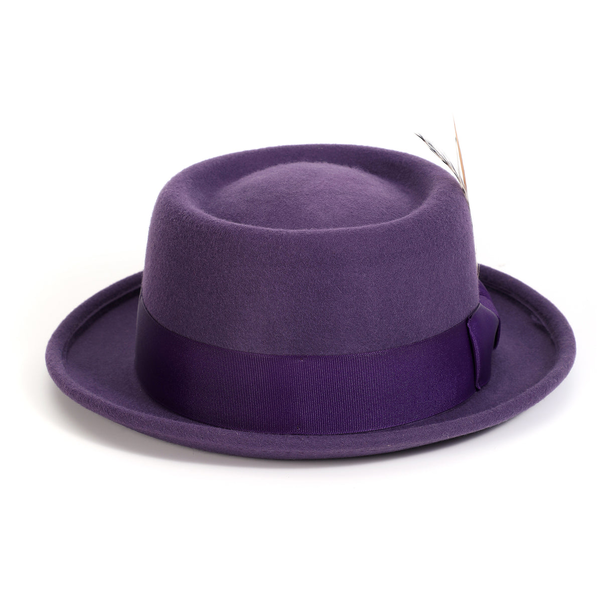 Grape H-88 wool felt pork pie hat by Montique - rear view of telescope crown and matching band